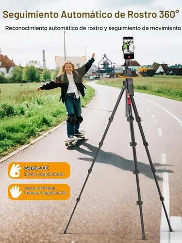 Vista 2 de USKEYVISION Trípode de seguimiento facial automático para iPhone con rotación de 360° con soporte para cámara, trípode de teléfono con control
