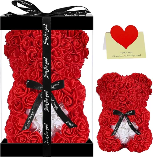 Vista 8 de Double Couple Regalo para mamá y mujer, bonito oso de rosas, adorable oso artificial, el mejor regalo para el día de San Valentín, día de la madre