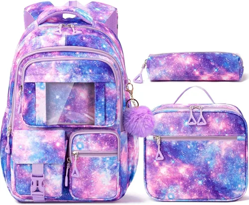Vista 11 de Fimibuke Mochila infantil para niñas escolares, mochila impermeable con A1. Rosa diamante