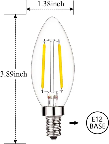 Vista 3 de Sunaiony Bombillas LED para candelabros equivalentes a 25 vatios, bombilla LED B11 de 2 W, base E12 blanca cálida de 2700 K, bombillas Edison