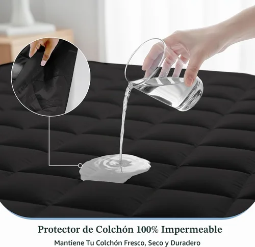 Vista 7 de LUX Décor - Protector de colchón tamaño individual, funda de colchón acolchada elástica ajustable Negro