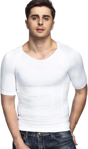 Vista 3 de Odoland 3 Pack Men's Body Shaper Slimming Shirt Tummy Vest Thermal Compression Base Layer Slim Muscle Short Sleeve Shapewear