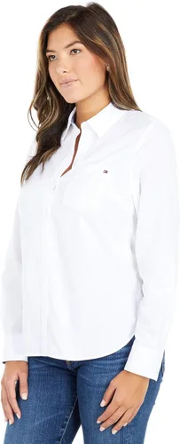 Vista 2 de Tommy Hilfiger Women's Solid Button Collared Shirt with Adjustable Sleeves