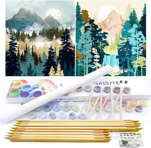 Vista 64 de BAISITE 0304 - Kit de pintura por números para adultos principiantes; paquete de 2 lienzos de 8 pulgadas de ancho x 12 pulgadas de largo; caja
