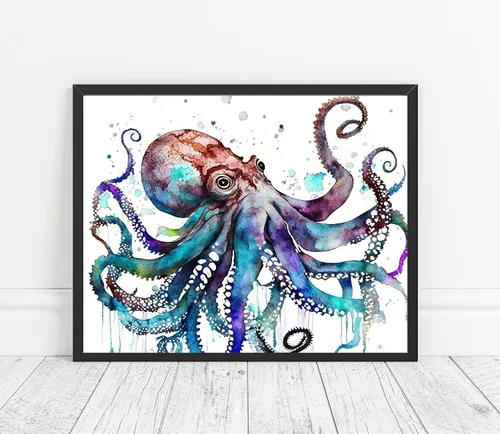 Vista 36 de WIldlife - Póster impreso de pez pescador, impresiones abstractas de animales de acuarela, obras de arte de naturaleza para sala de estar