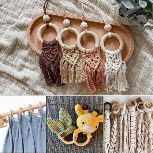 Vista 5 de 50 piezas de madera para manualidades, anillos de dentición de madera sin terminar, anillos de madera, aros de madera para manualidades