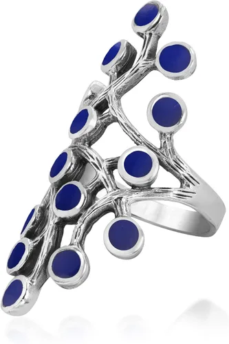 Vista 2 de Aeravida Dramatic Flowing Nature Vines - Anillo de plata esterlina 925 con incrustaciones de lapislázuli azul simulado Elegantes anillos de boda