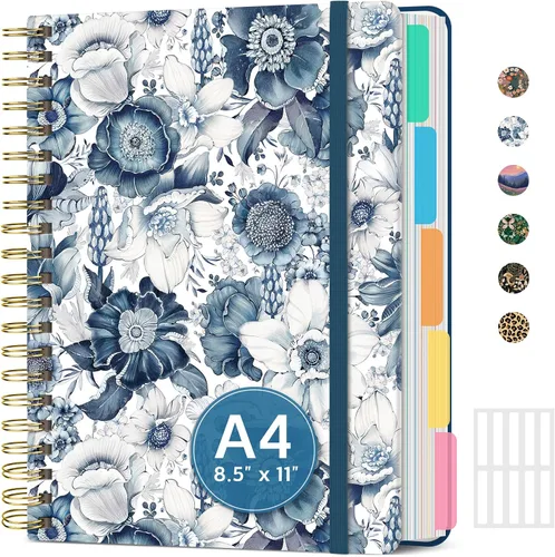 Vista 22 de Cuadernos grandes con forro en espiral para el trabajo con divisores y pestañas extraíbles, 8.5 x 11 pulgadas, bonito cuaderno de tapa dura de 5