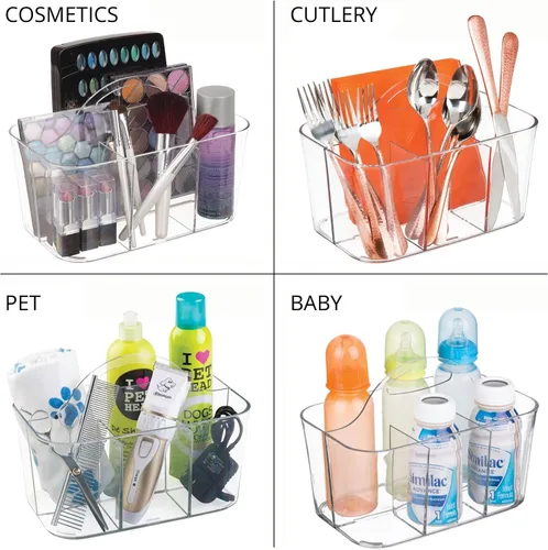 Vista 7 de mDesign Organizador portátil de plástico para manualidades, cesta dividida con asa para manualidades, costura, suministros de arte, capacidad