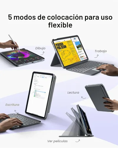 Vista 3 de Inateck Funda para iPad de 11ª/10ª generación con teclado, funda de teclado desmontable con retroiluminación de 7 colores y panel táctil para iPad