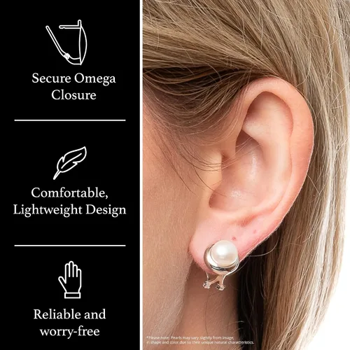 Vista 4 de Splendid Pearl Pendientes de plata de ley 925 con clip francés Omega 0.512in perlas cultivadas de agua dulce