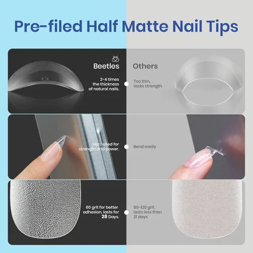 Vista 5 de Kit de extensión de uñas en gel Beetles, forma almendra, fácil set de pegamento UV LED de 9 en 1, puntas de uñas Etch X, puntas cortas de almendra