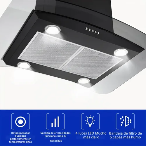 Vista 5 de JOEAONZ Campana extractora isleña negra de 30 pulgadas, 700 CFM, campana de ventilación de cocina de acero inoxidable con conductos/sin conductos