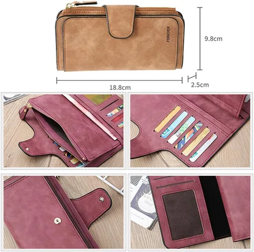 Vista 6 de Surakey Cartera de cuero para mujer, con bloqueo de piel, tarjetero triple para mujer, con tarjetero para tarjetas de identificación, bolsa de gran