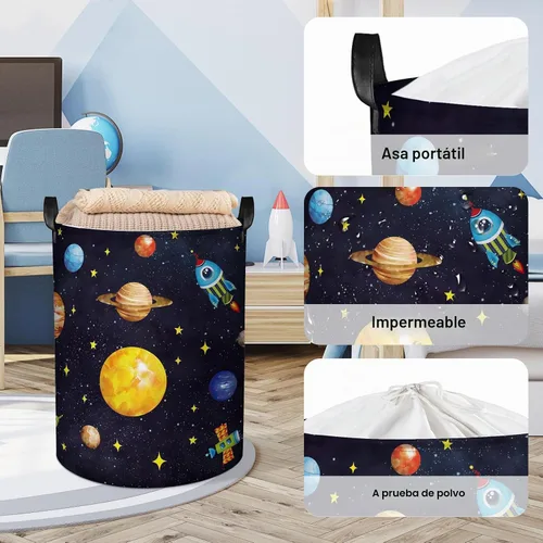 Vista 4 de Clastyle Space Planets - Cesta de almacenamiento plegable para niños, 45L