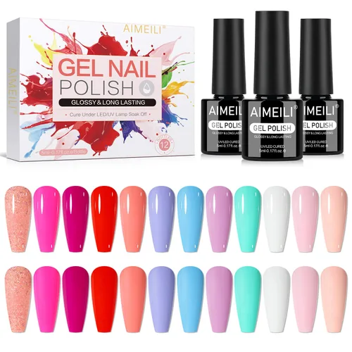 Vista 11 de AIMEILI Juego de esmaltes de uñas de gel nude – 12 colores sin hema, gelatina neutra, rosa, blanco lechoso, efecto transparente, manicura