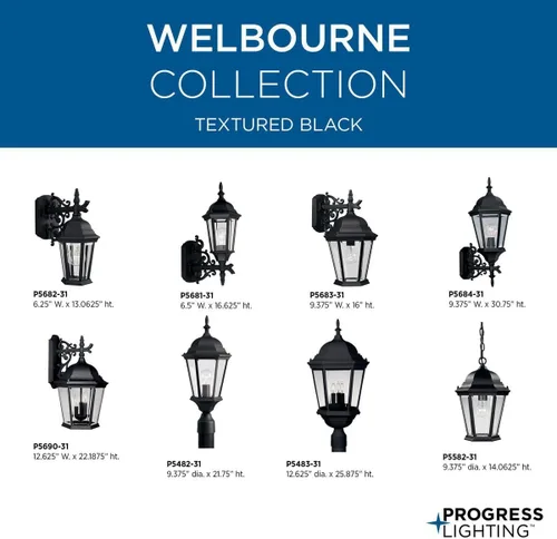 Vista 5 de Progress Lighting P5683-31 Welbourne Outdoor, 9-1/2 pulgadas de ancho x 18 pulgadas de alto, negro