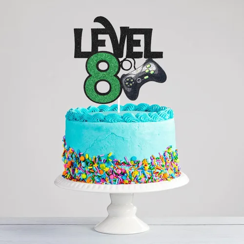 Vista 7 de Decoración para pastel de juego de nivel 8 – Suministros de fiesta de 8 cumpleaños para niños – Decoración de fiesta de juegos ganador