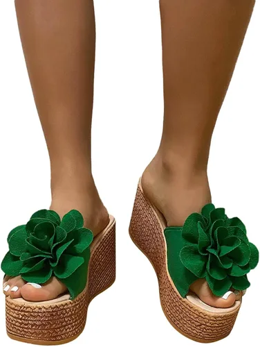Vista 2 de Pantuflas para mujer, para interiores y exteriores, para mujer, con puntera abierta, para mujer, zapatos de casa, pantuflas de viaje (verde, 6.5-7)