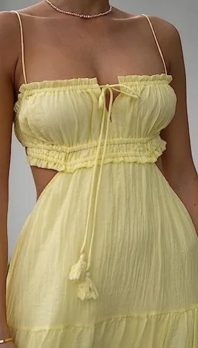 Vista 3 de Vestido sexy de corte bajo con tirantes delgados para mujer, vestido largo sin mangas, sin espalda, vestido largo para salir, fiesta, club