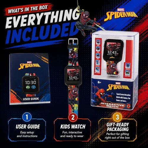 Vista 7 de Reloj inteligente Marvel Spider-Man para niños: características divertidas con cámara, grabadora de voz, rastreador de pasos y juegos, Multicolor