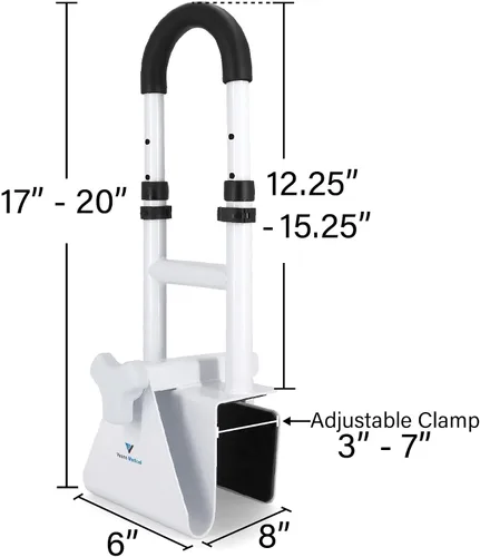 Vista 4 de Vaunn Medical - Riel de seguridad para bañera de altura ajustable, extensión extra de 17 a 20 pulgadas de alto, compatible con la ADA, mango