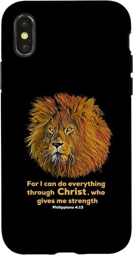 Vista 5 de Funda para iPhone 12 mini Filipenses 4:13 versículo de la Biblia cristiana de regalo de león cristiano