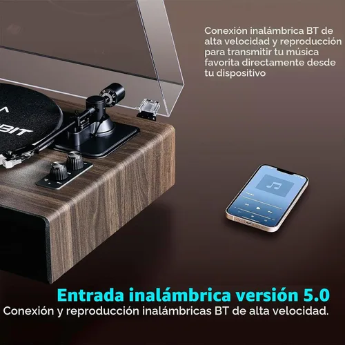 Vista 3 de Tocadiscos con altavoz, tocadiscos de vinilo con cartucho magnético para decoración del hogar y entretenimiento, tocadiscos de vinilo adecuado