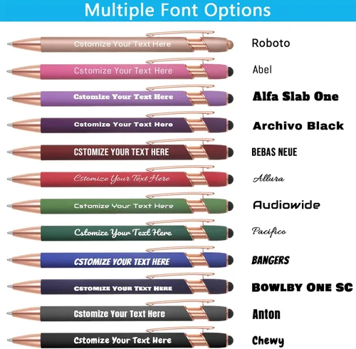 Vista 4 de Kingluu 12 bolígrafos personalizados con punta de lápiz capacitivo, grabado gratis, tinta negra, bolígrafo personalizado con tu nombre, logotipo
