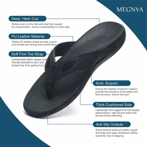 Vista 7 de MEGNYA Sandalias ortopédicas para hombre para fascitis plantar, sandalias atléticas con soporte para el arco, cómodas pantuflas para caminar
