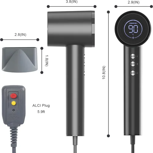 Vista 6 de Secador de pelo, motor sin escobillas de 110000 RPM con 200 millones de secador iónico negativo, potente para secado rápido, secador de pelo