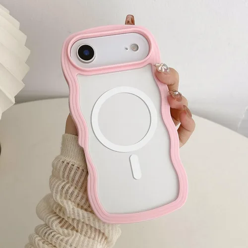 Vista 72 de QLTYPRI Funda magnética para iPhone 11 compatible con Magsafe, bonita funda transparente con marco de onda rizada para niñas y mujeres, parachoques