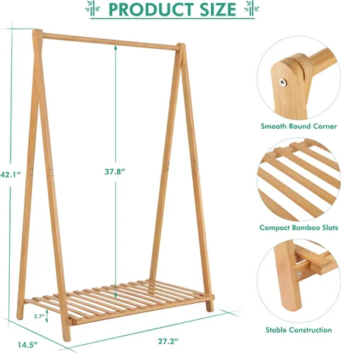 Vista 5 de Jotsport Perchero Pequeño para Ropa Infantil, Almacenamiento de Disfraces para Sala de Juegos, Dormitorio de Niños Pequeños, Perchero de Bambú