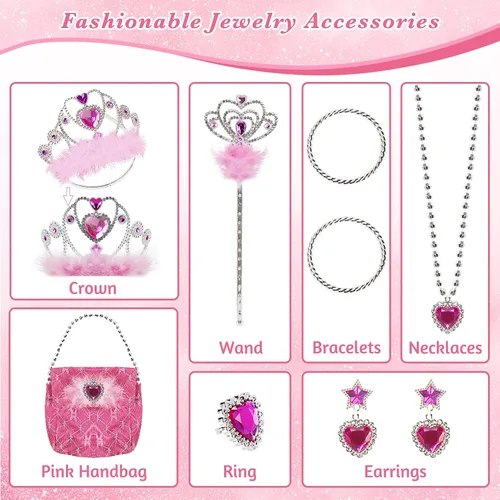 Vista 3 de BeiyoQSZ Juego de 3 pares de zapatos de princesa para niños pequeños con capa de princesa falda tutú corona varita collares bolsos zapatos de juego