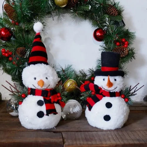 Vista 6 de winemana Decoración de mesa de Navidad, juego de 2 muñecos de nieve con ramitas de cono de pino, decoración de mesa de invierno para interiores