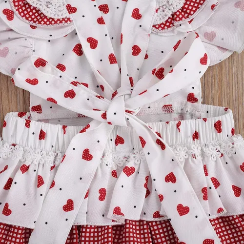 Vista 7 de Mono para bebé niña de San Valentín con mangas sin espalda y estampado de corazón con diadema