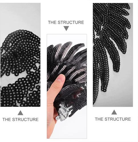 Vista 9 de 2 Pairs Sequin Angel Wings Embroidered Iron-on Applique Clothing Patch DIY Garment Decor Black Fabric Accessory for Sewing and Clothes Craft