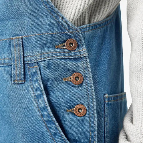 Vista 8 de Dickies, Overol de jean con pechera para mujer Desteñido (Bleach Wash)