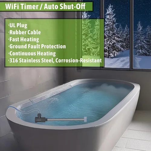 Vista 6 de Calentador de agua sumergible de inmersión de 2000 W para bañera de hidromasaje y piscina, calentador eléctrico portátil con enchufe temporizador