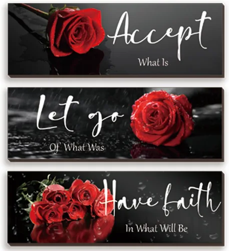 Vista 15 de ZINYAZHE 3 Piezas de Decoración de Pared en Blanco y Negro, Arte de Pared Inspirador de Flores de Madera, Rosas Blancas para Baño, con Frases Rosa