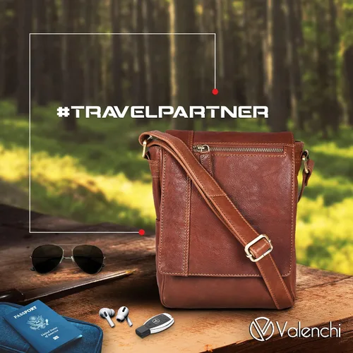 Vista 6 de VALENCHI - Bolso bandolera de cuero genuino de tamaño mediano para hombres y mujeres, compañero de viaje perfecto