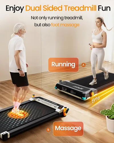Vista 4 de AKLUER Caminadora Plegable con Inclinación – Caminadora 2 en 1 de Doble Cara para Debajo del Escritorio con Masajeador de Pies Shiatsu, Caminadoras