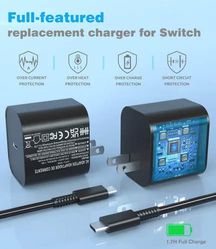 Vista 7 de Cargador para Nintendo Switch 2 Steam DeckSwitch y PS5 compatible con modo de TV, salida 60 W Max para Nintendo 2 con cable de carga de 5 pies