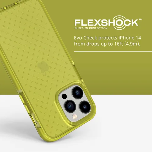 Vista 3 de Tech21 iPhone 14 Pro Max Evo Check – Funda protectora delgada y absorbente de golpes con protección FlexShock Multi-Drop de 16 pies y botones