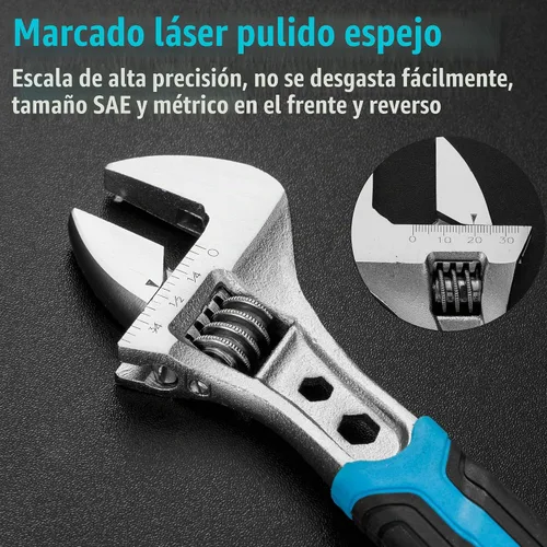 Vista 3 de DURATECH Llave ajustable de 6 pulgadas, llave 3 en 1 Extremo de caja, función hexagonal, acero CR-V, básculas métricas y SAE, cromado, agarre