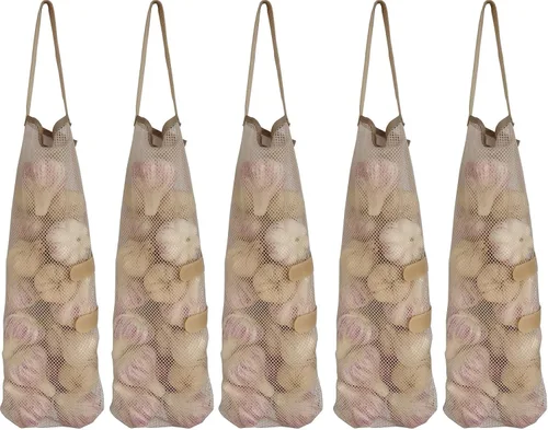 Vista 7 de Bolsas de malla colgantes: bolsas grandes para frutas, verduras, ajo, cebollas o basura