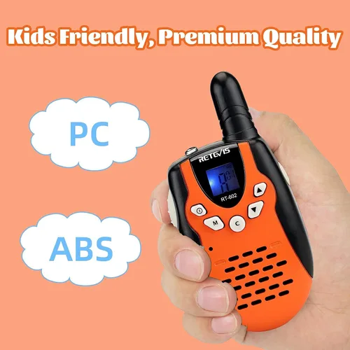 Vista 4 de Walkie Talkies Retevis para niños, recargables, 22 canales, FRS VOX, radio bidireccional para niños (naranja, 1 par)