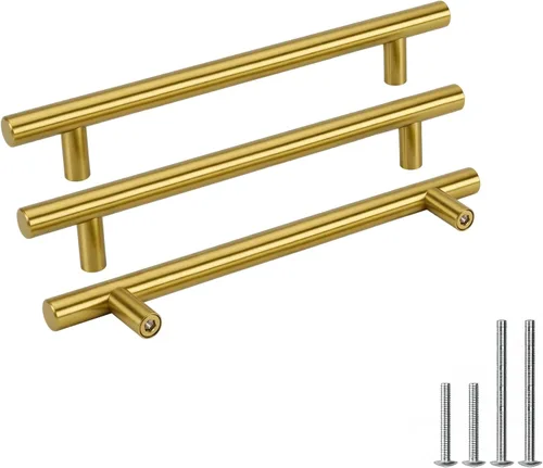 Vista 10 de Goldenwarm Paquete de 15 manijas doradas de 2-1/2 pulgadas, tiradores de gabinete de latón cepillado, manijas doradas para cajones de cocina