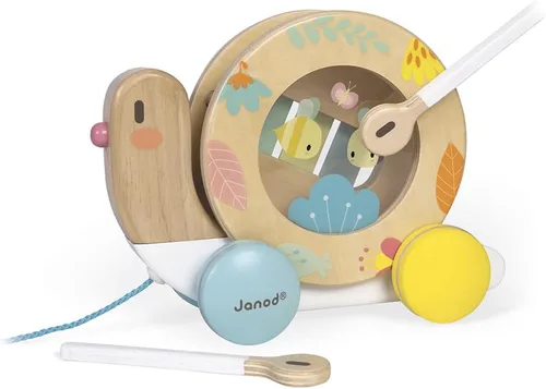 Vista 7 de Janod Pure Pull Along Caracol - Juguete musical de madera 2 en 1 - Edades 1+ - J05159