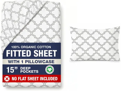Vista 47 de LANE LINEN - Sábana bajera tamaño individual 100% algodón orgánico y 1 funda de almohada, tejido de percal suave, transpirable, apta para colchones